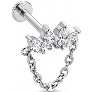 Tytan labret wachlarz marquise z wiszącym łańcuszkiem gwint wewnętrzny
