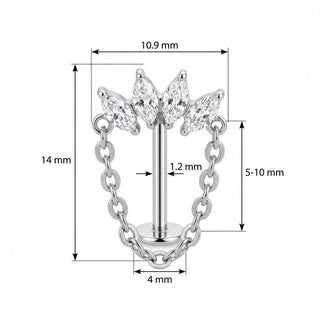 Tytan labret wachlarz marquise z wiszącym łańcuszkiem gwint wewnętrzny