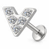 Tytan labret chevron kształt v cyrkonia gwint wewnętrzny