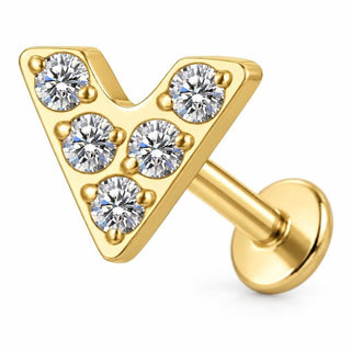 Tytan labret chevron kształt v cyrkonia gwint wewnętrzny