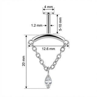 Tytan labret wygięty łuk z wiszącym łańcuszkiem gwint wewnętrzny