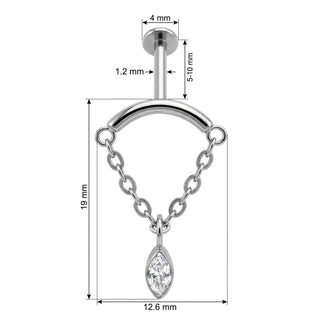 Tytan labret łuk z łańcuszkami kryształ marquise gwint wewnętrzny