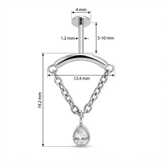 Tytan labret łuk z łańcuszkami i łezką gwint wewnętrzny