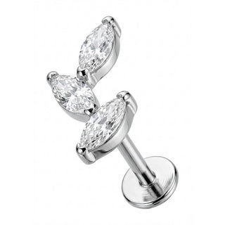Tytan labret gałązka z kryształami marquise gwint wewnętrzny