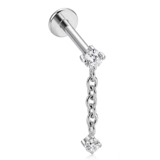 Tytan labret wiszący łańcuszek podwójna cyrkonia gwint wewnętrzny