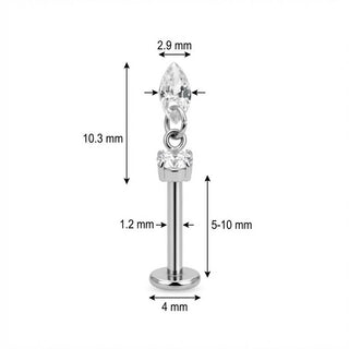 Tytan labret okrągły kryształ z wiszącą markizą gwint wewnętrzny