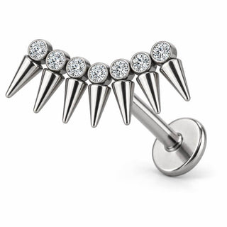 Tytan labret wygięte kolce z cyrkonią gwint wewnętrzny