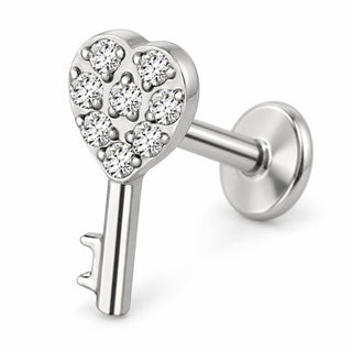 Tytan labret klucz serce z cyrkonią gwint wewnętrzny