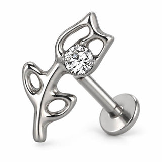 Tytan labret kwiat tulipana z cyrkonią gwint wewnętrzny