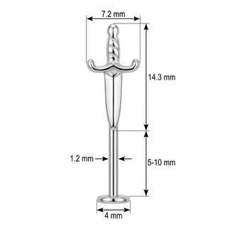 Tytan labret motyw ostrego sztyletu gwint wewnętrzny