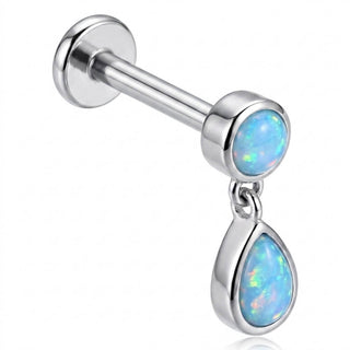 Tytan labret cyrkonia zawieszka łezka opal gwint wewnętrzny