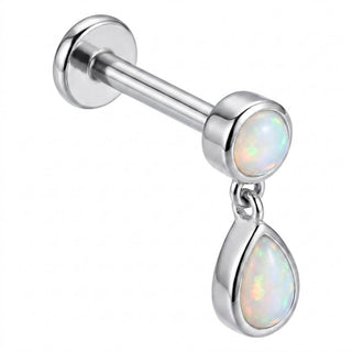 Tytan labret cyrkonia zawieszka łezka opal gwint wewnętrzny