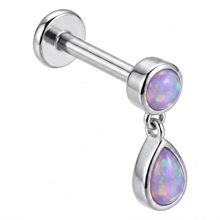 Tytan labret cyrkonia zawieszka łezka opal gwint wewnętrzny
