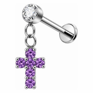 Tytan labret potrójna cyrkonia w łapkach trójkąt gwint wewnętrzny