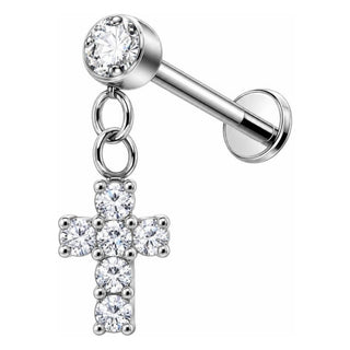 Tytan labret potrójna cyrkonia w łapkach trójkąt gwint wewnętrzny