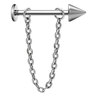 Tytan labret kolec z łańcuszkiem