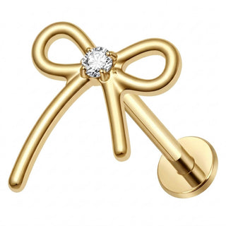 Tytan labret kokardka cyrkonia gwint wewnętrzny