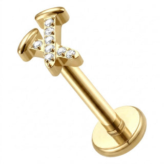 Tytan labret litera x cyrkonia gwint wewnętrzny