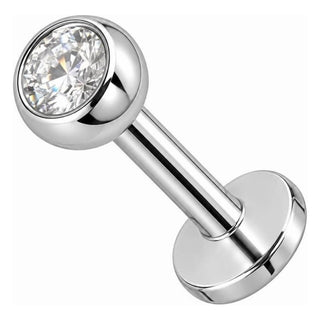 Srebro próby 925 labret okrągły kamień w oprawie 4 mm gwint wewnętrzny