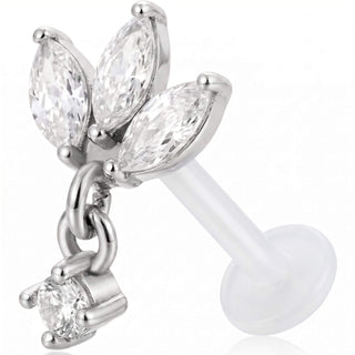 Tytan labret wachlarz marquise z wiszącym kamieniem gwint wewnętrzny