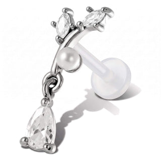 Tytan labret zakrzywiony klaster z wiszącą łezką gwint wewnętrzny