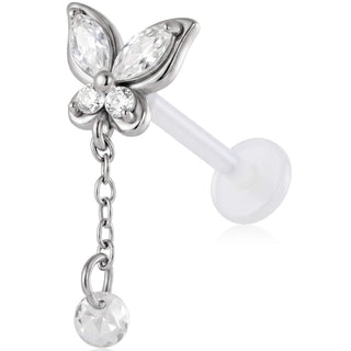 Tytan labret motyl z wiszącym łańcuszkiem gwint wewnętrzny