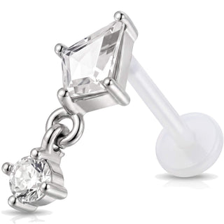 Tytan labret rombowy kamień z zawieszką gwint wewnętrzny